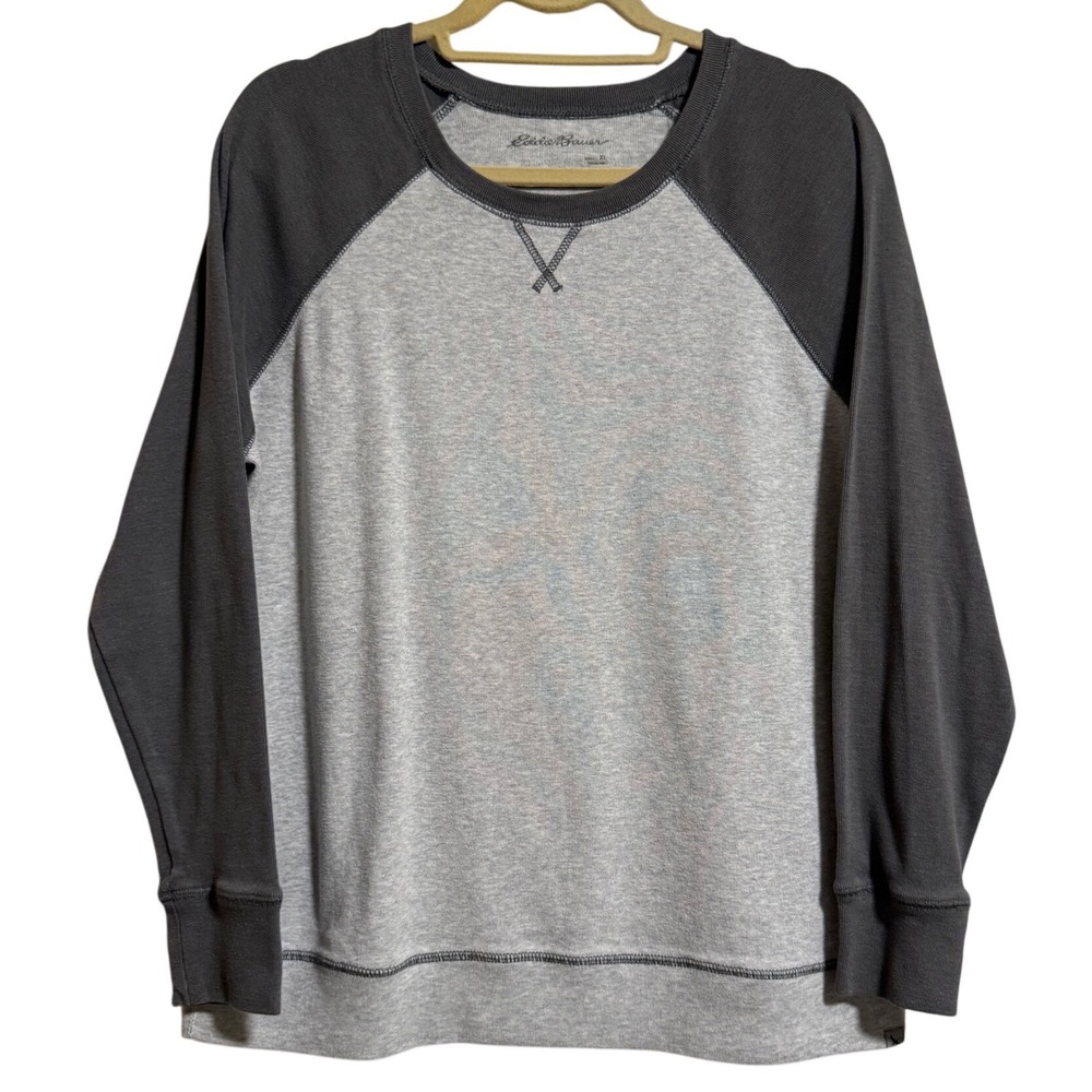 Eddie Bauer Womens XL Grey Raglan Long Sleeve Sweatshirt Pullover